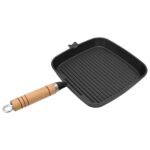 Grill Pan with Wooden Handle Cast Iron 20x20 cm