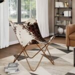 Butterfly Chair Brown and White Real Cowhide Leather