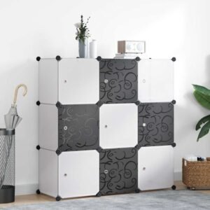 Storage Cube Organiser with 9 Compartments Black and White