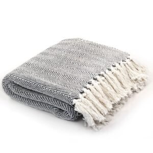 Throw Cotton Herringbone 160x210 cm Navy Blue