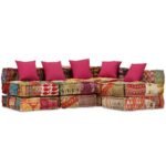 4-Seater Modular Pouffe Patchwork Fabric
