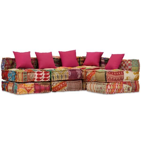 4-Seater Modular Pouffe Patchwork Fabric
