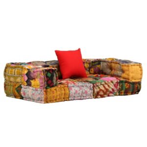 2-Seater Modular Pouffe Patchwork Fabric