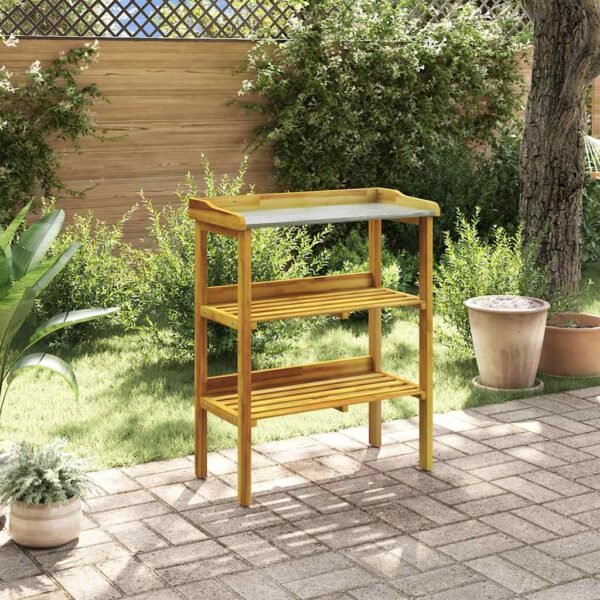 Potting Bench with 2 Shelves Solid Acacia Wood and Zinc