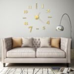 3D Wall Clock Modern Design 100 cm XXL Gold