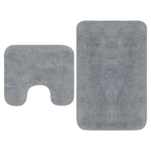 Bathroom Mat Set 2 Pieces Fabric Grey