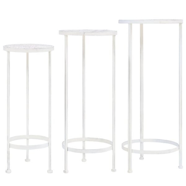 Plant Stand Set 3 Pieces Vintage Style Metal Antique White