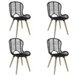 Dining Chairs 4 pcs Black Natural Rattan