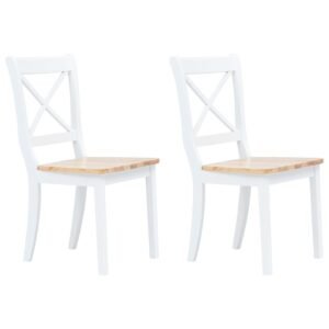 Dining Chairs 2 pcs White and Light Wood Solid Rubber Wood