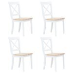Dining Chairs 4 pcs White and Light Wood Solid Rubber Wood