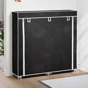 Fabric Shoe Cabinet with Cover 115 x 28 x 110 cm Black