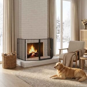Pet Fireplace Fence Steel Black