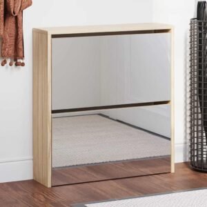 Shoe Cabinet 2-Layer Mirror Oak 63x17x67 cm