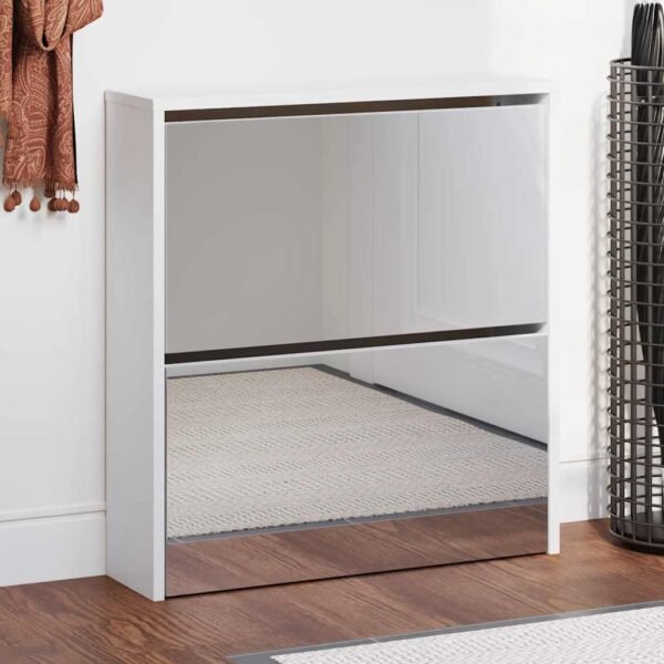 Shoe Cabinet 2-Layer Mirror White 63x17x67 cm