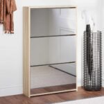 Shoe Cabinet 3-Layer Mirror Oak 63x17x102.5 cm