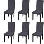Straight Stretchable Chair Cover 6 pcs Anthracite