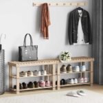 2-in-1 Shoe Rack with Bench Top 2 pcs Solid Wood