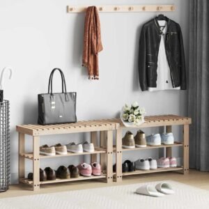 2-in-1 Shoe Rack with Bench Top 2 pcs Solid Wood