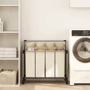 Laundry Sorter with 4 Bags Cream Steel