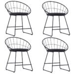 Dining Chairs with Faux Leather Seats 4 pcs Black Steel