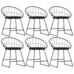 Dining Chairs with Faux Leather Seats 6 pcs Black Steel