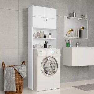 Washing Machine Cabinet White 64x25.5x190 cm Engineered Wood