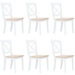 Dining Chairs 6 pcs White and Light Wood Solid Rubber Wood