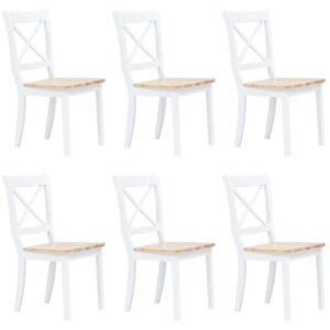 Dining Chairs 6 pcs White and Light Wood Solid Rubber Wood