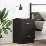 Bedside Cabinet Black 38x35x56 cm Engineered Wood