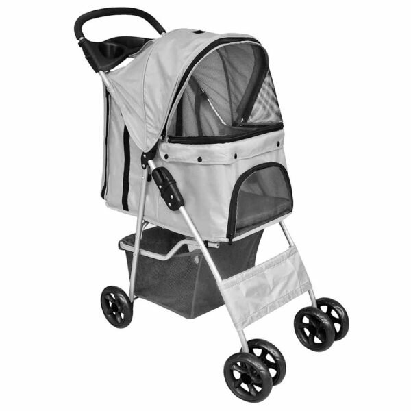 Folding Pet Stroller Dog/Cat Travel Carrier Grey