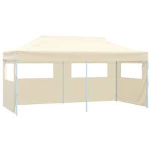 Professional Folding Party Tent with 4 Sidewalls 3x6 m Steel Cream