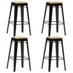 Bar Stools 4 pcs Black Solid Mango Wood