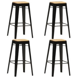 Bar Stools 4 pcs Black Solid Mango Wood