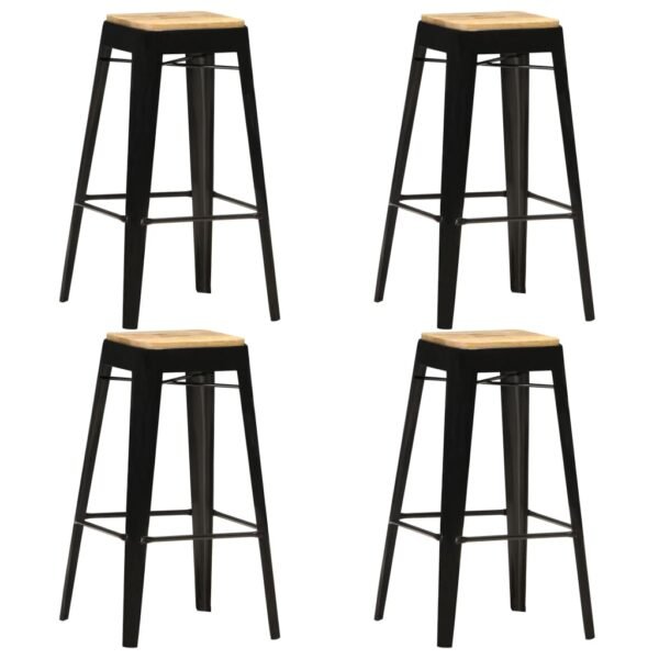 Bar Stools 4 pcs Black Solid Mango Wood
