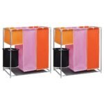 3-Section Laundry Sorter Hampers 2 pcs with a Washing Bin