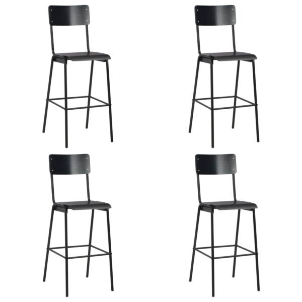 Bar Stools 4 pcs Black Solid Plywood Steel