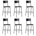 Bar Stools 6 pcs Black Solid Plywood Steel