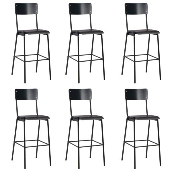 Bar Stools 6 pcs Black Solid Plywood Steel