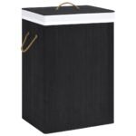 Bamboo Laundry Basket with 2 Sections Black 72 L