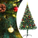 Artificial Pre-lit Christmas Tree with Baubles Green 150 cm