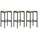 Bar Stools with Cushions 3 pcs Brown Poly Rattan