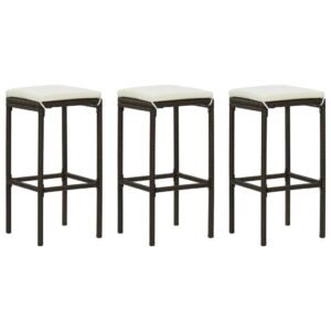 Bar Stools with Cushions 3 pcs Brown Poly Rattan