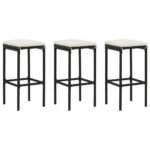 Bar Stools with Cushions 3 pcs Black Poly Rattan