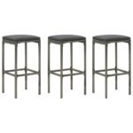 Bar Stools with Cushions 3 pcs Grey Poly Rattan