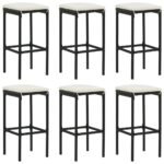 Bar Stools with Cushions 6 pcs Black Poly Rattan