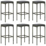Bar Stools with Cushions 6 pcs Grey Poly Rattan