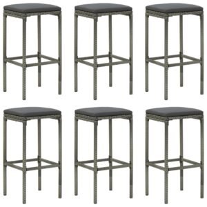 Bar Stools with Cushions 6 pcs Grey Poly Rattan