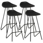 Bar Stools 4 pcs Black Real Leather