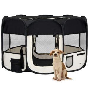 Foldable Dog Playpen with Carrying Bag Black 125x125x61 cm