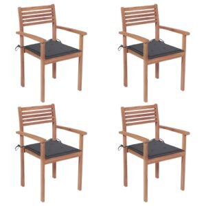 Garden Chairs 4 pcs with Anthracite Cushions Solid Teak Wood